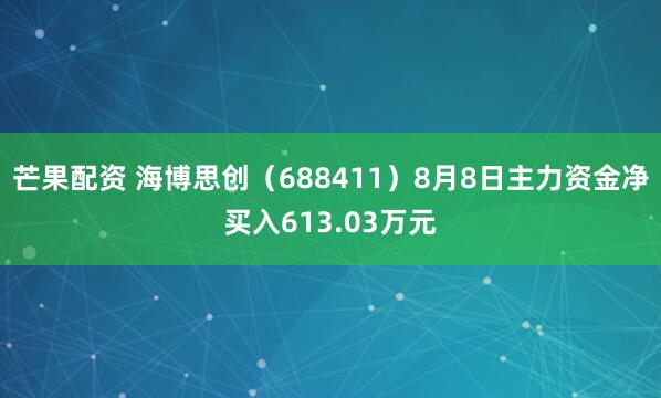 芒果配资 海博思创（688411）8月8日主力资金净买入613.03万元
